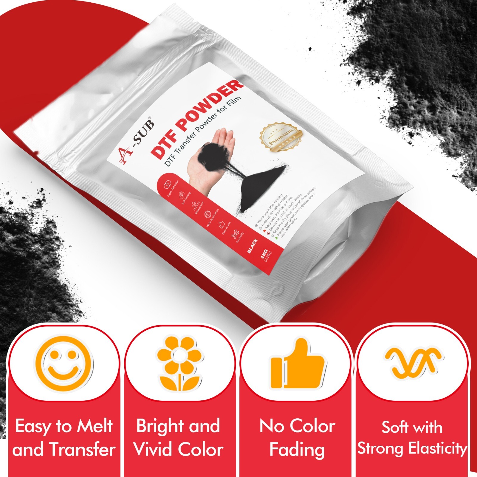 A-SUB Black DTF Powder for Sublimation Adhesive Powder Hot Melt for DTF Transfer