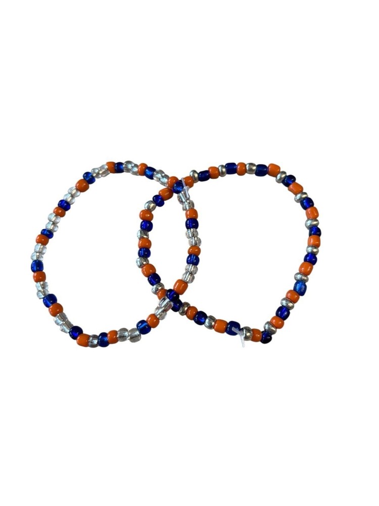 Handmade Beaded Stretch Bracelets Blue and Orange 0233