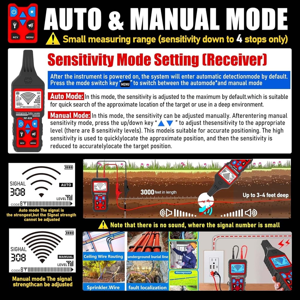 Professional Underground Cable Locator with High Sensitivity Signal Tracking