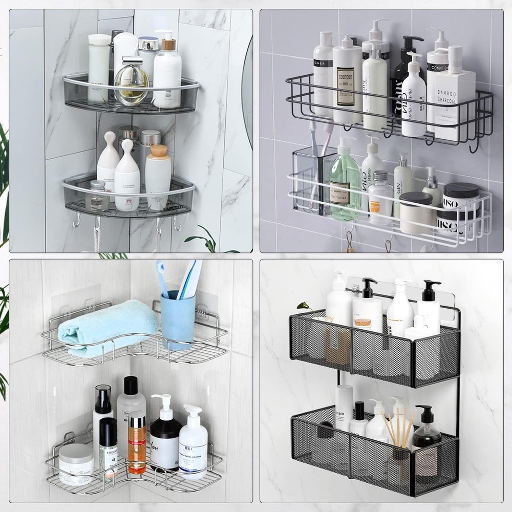 Transparent Shower Caddy Adhesive Wall Mount No Drilling 2 Pack