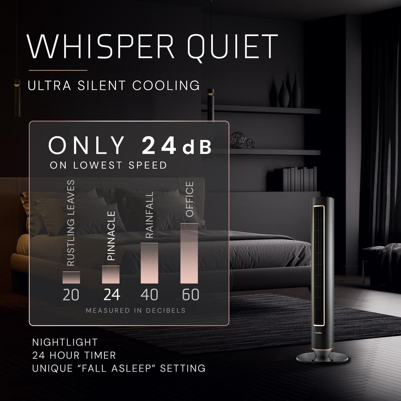 Lasko DST100 Pinnacle 40” Tower Fan 32 ft/s Airflow, Quiet 24dB, 90° Oscillation