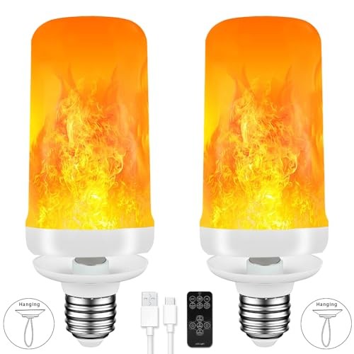 2Packs Rechargeable Flame Light Bulbs,Remote Control,3 Timer,5V/1A