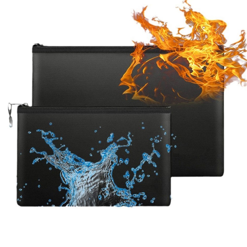 Black Fireproof Waterproof Document Bags Envelope File Folder Cash Pouch