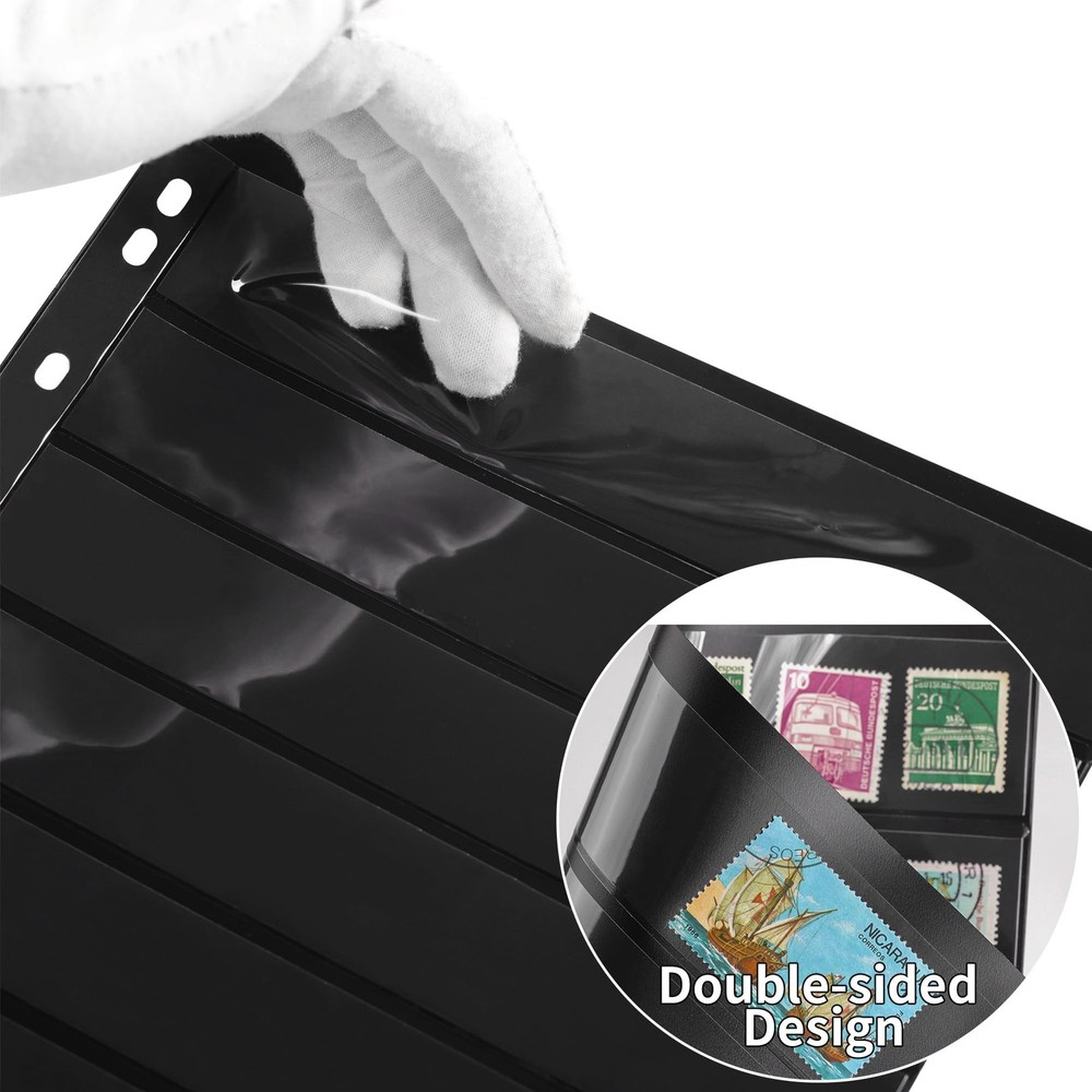 10 Sheets 20 Pages Postage Stamp Album Pages, 8 Pockets 7.7X 1.18in Stamp Col...