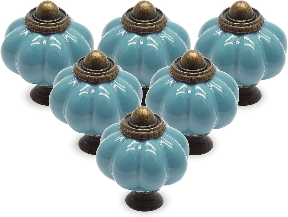 12Pcs Celadon Pumpkin Knobs, Vintage Ceramic Cabinet Knobs, Dresser Drawer Door