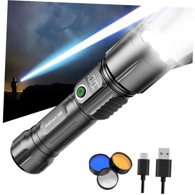 LED Flashlight 3000lm High Rechargeable Flashlight-Silvery Gray-Upgraded