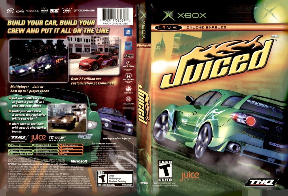 Juiced Microsoft Xbox Art Insert Only Used Condition No Game