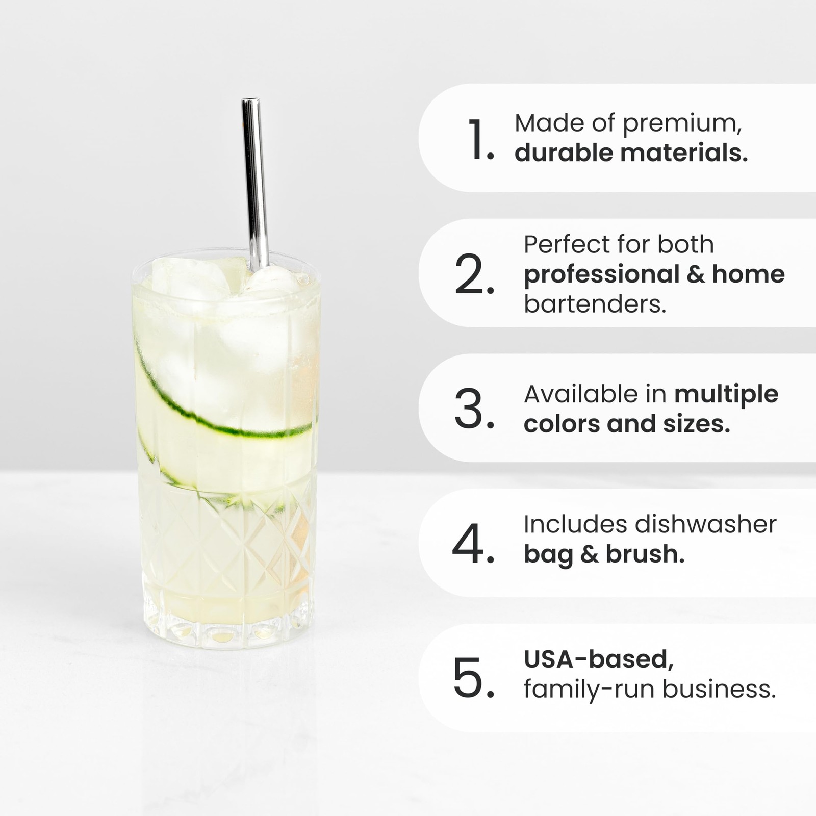 A Bar Above Stainless-Steel Cocktail Straws, Standard (Thin), Stainless Steel