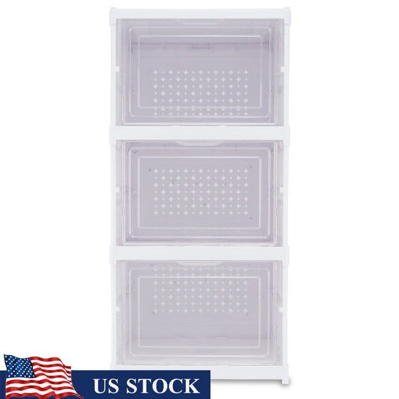 3-Tier Collapsible Shoe Organizer Clear Plastic Stackable Storage Rack Entryway