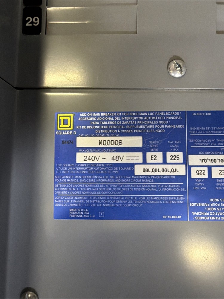 NQOD430L225CU Square D Interior PanelBoard With Breakers 225Amp