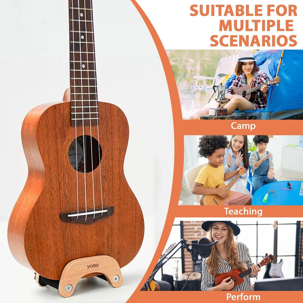 Ukulele Stand Floor & Desktop, Solid Wood Clip-On Travel Stand, Stores Attach...