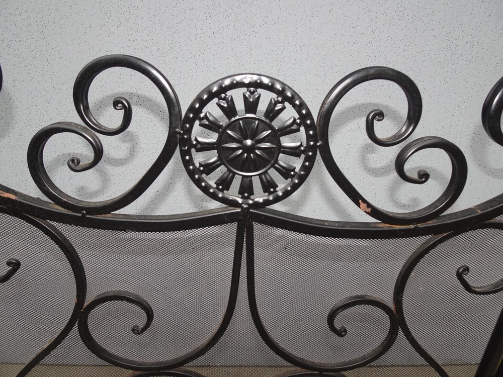 Vintage Tri-Fold Three Panel Black Metal Fireplace Screen