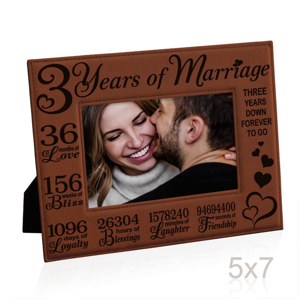 3rd Anniversary Engraved Rawhide Leather Picture Frame (5x7 Horizontal)