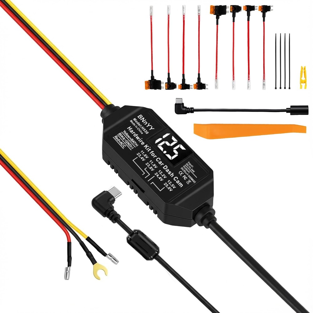 USB-C Hardwire Kit for Dash Cam with Acc Detection, 4-Level Adjustable Black