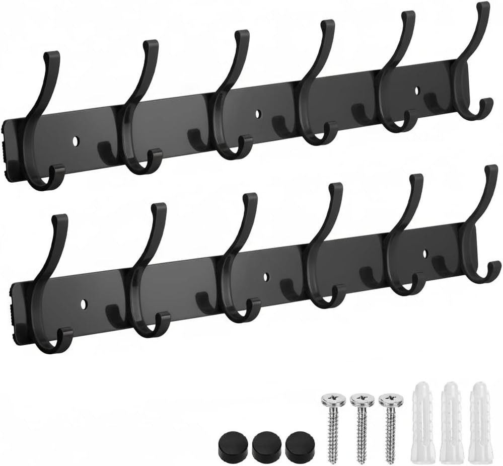 Coat Rack Wall Mount 2 Pack Coat Hooks Hanger Wall Double Hook Rack Rail Towel