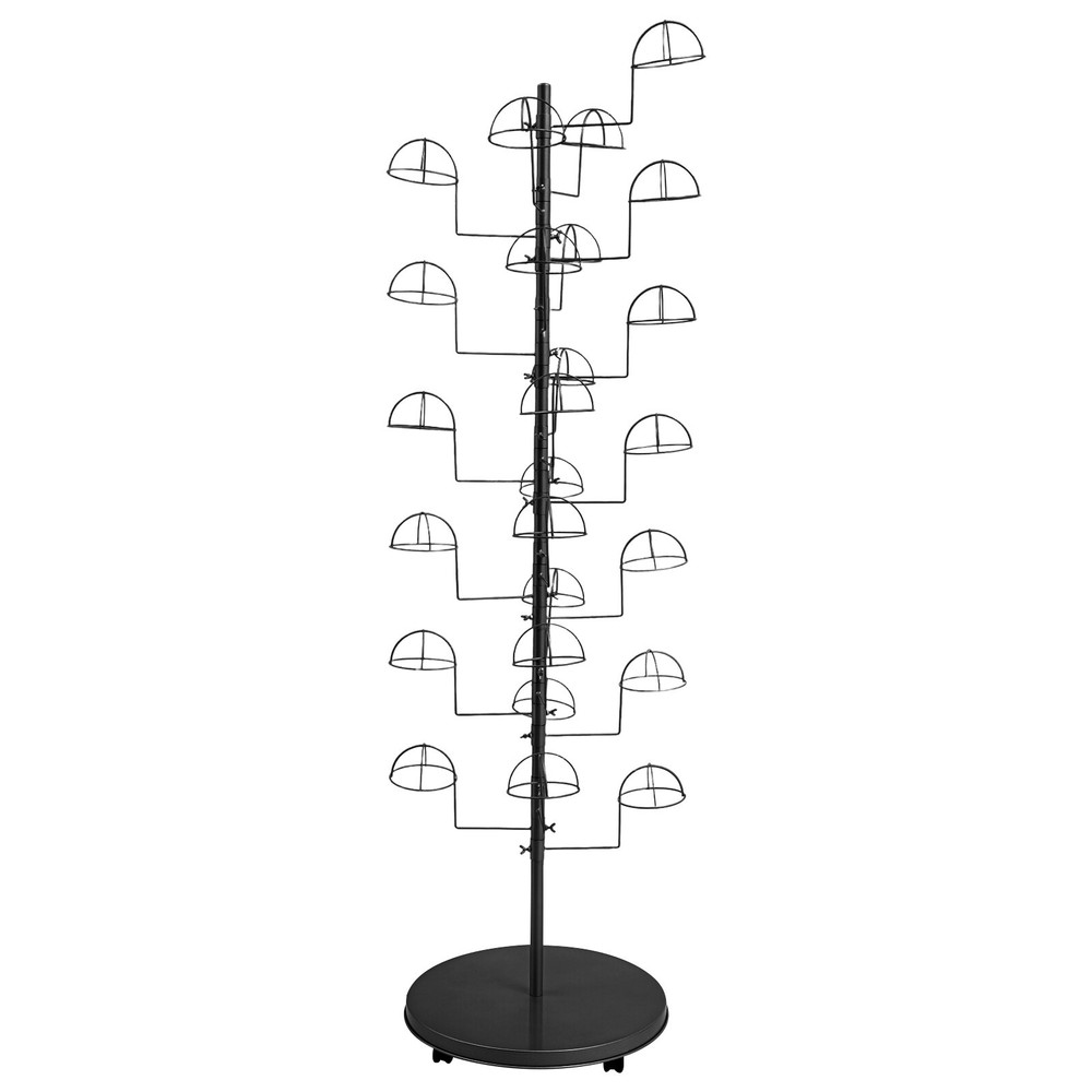 Freestanding Black Hat Display Rack with 25 Hooks for Easy Storage