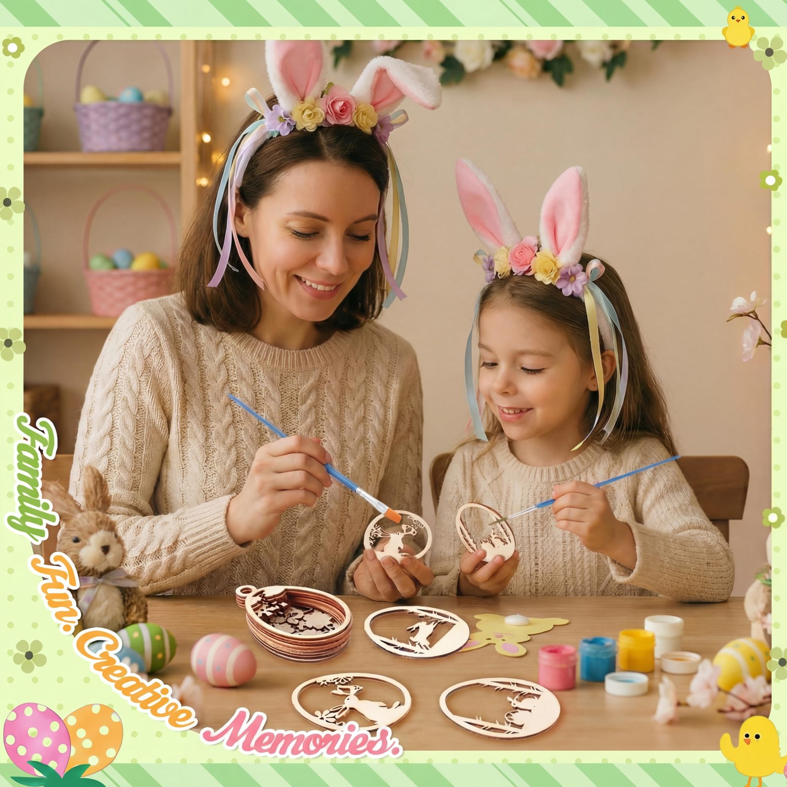 36 Pcs Easter Crafts for Adults Kids Wooden 3D Easter Crafts to Paint Ornaments