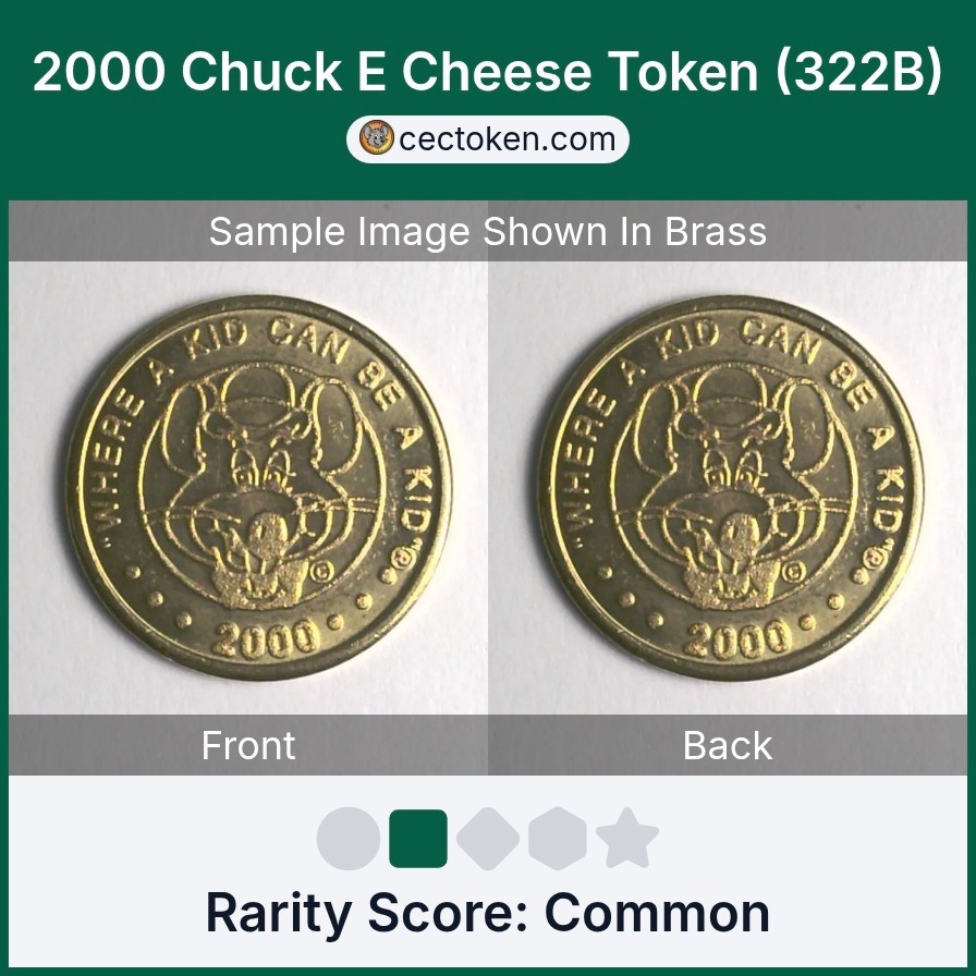 2000 Chuck E Cheese Token (322B) Brass 25mm Common