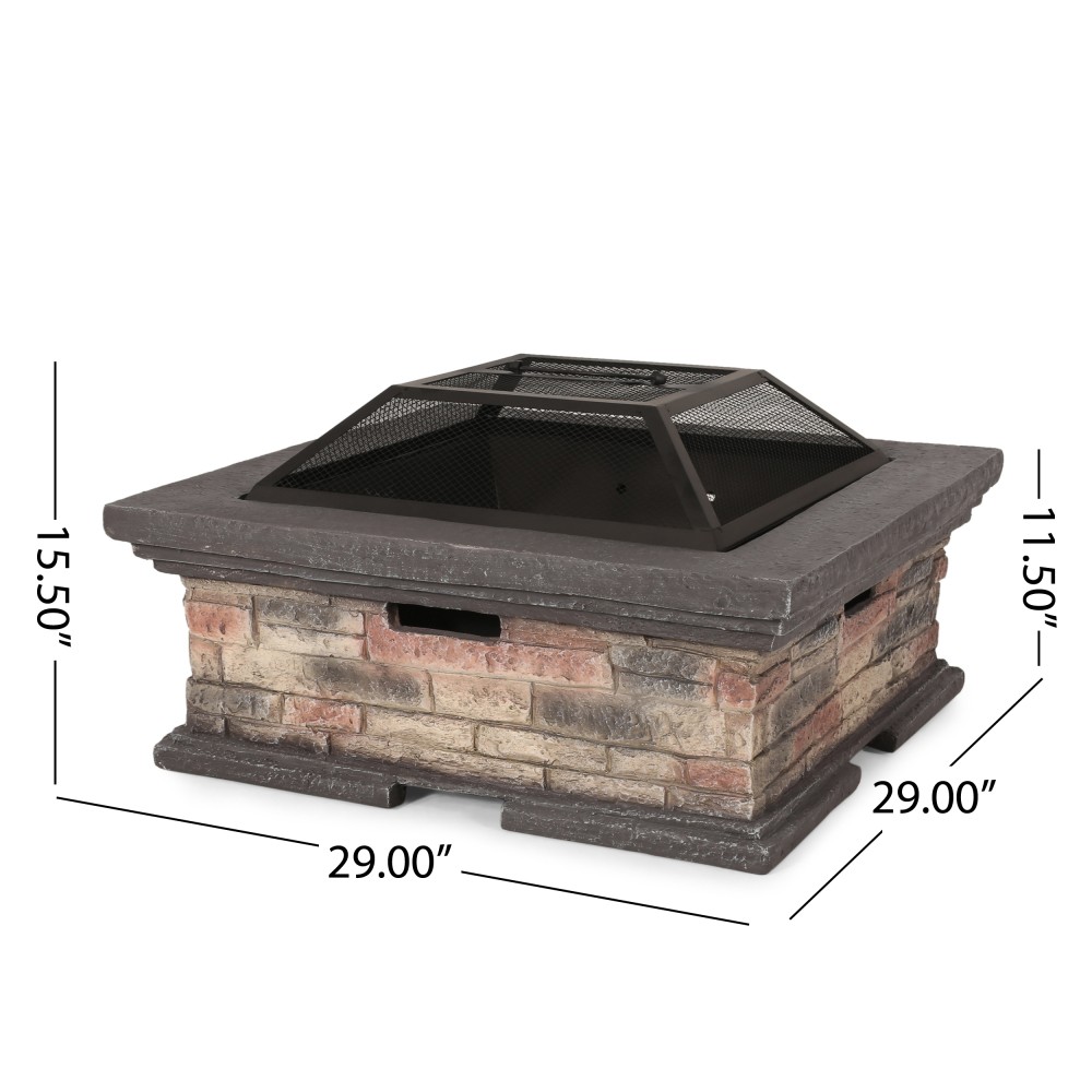 Square Wood-Burning Fire Pit with Protective Shield