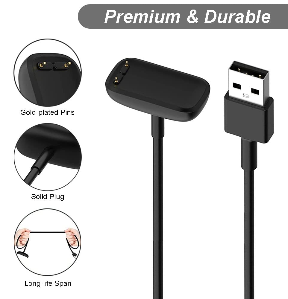 Charging Cable Replacement USB for Fitbit Charge 6/5 Luxe 2-Pack 1m/3.3ft