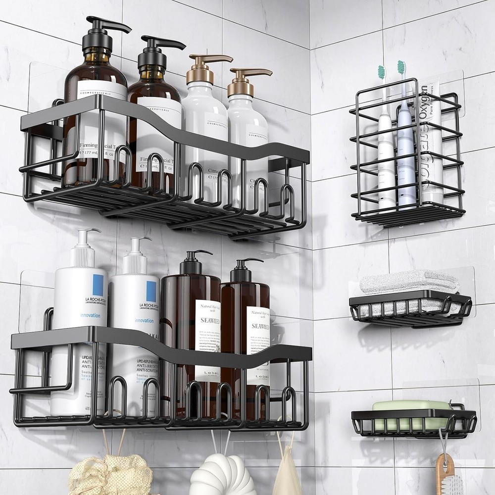 Versatile Adhesive Shower Storage – 5 Pack Set, 40 lb Capacity, Modern Design