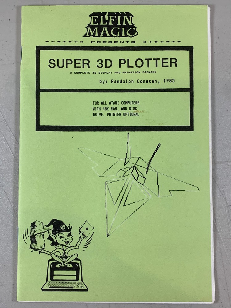 Vintage 1985 Elfin Magic Super 3D Plotter Atari PC Program Manual Graphics
