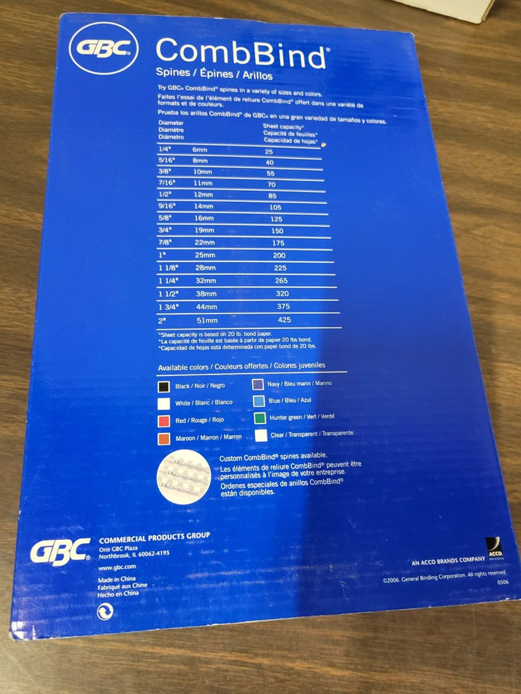 GBC CombBind Plastic Presentation Document Binding Spines - 9/16" WHITE - 100 Pc
