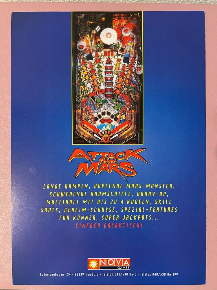 Bally Attack from Mars German Foldout Pinball Flyer