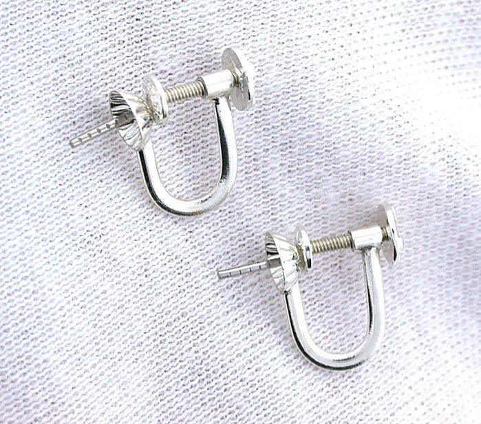 PAIR PURE .925 STERLING SILVER PEARL SCREW BACK POST EARRING FINDING  EBS8283