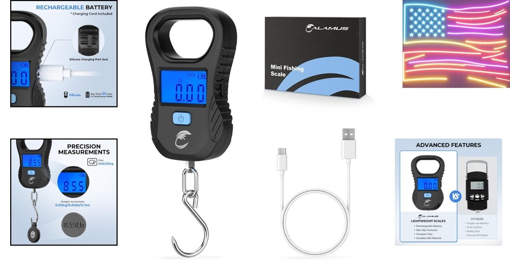Lightweight Fish Scale, Rechargeable Digital Scale with USB Cable, 55lb Capac...