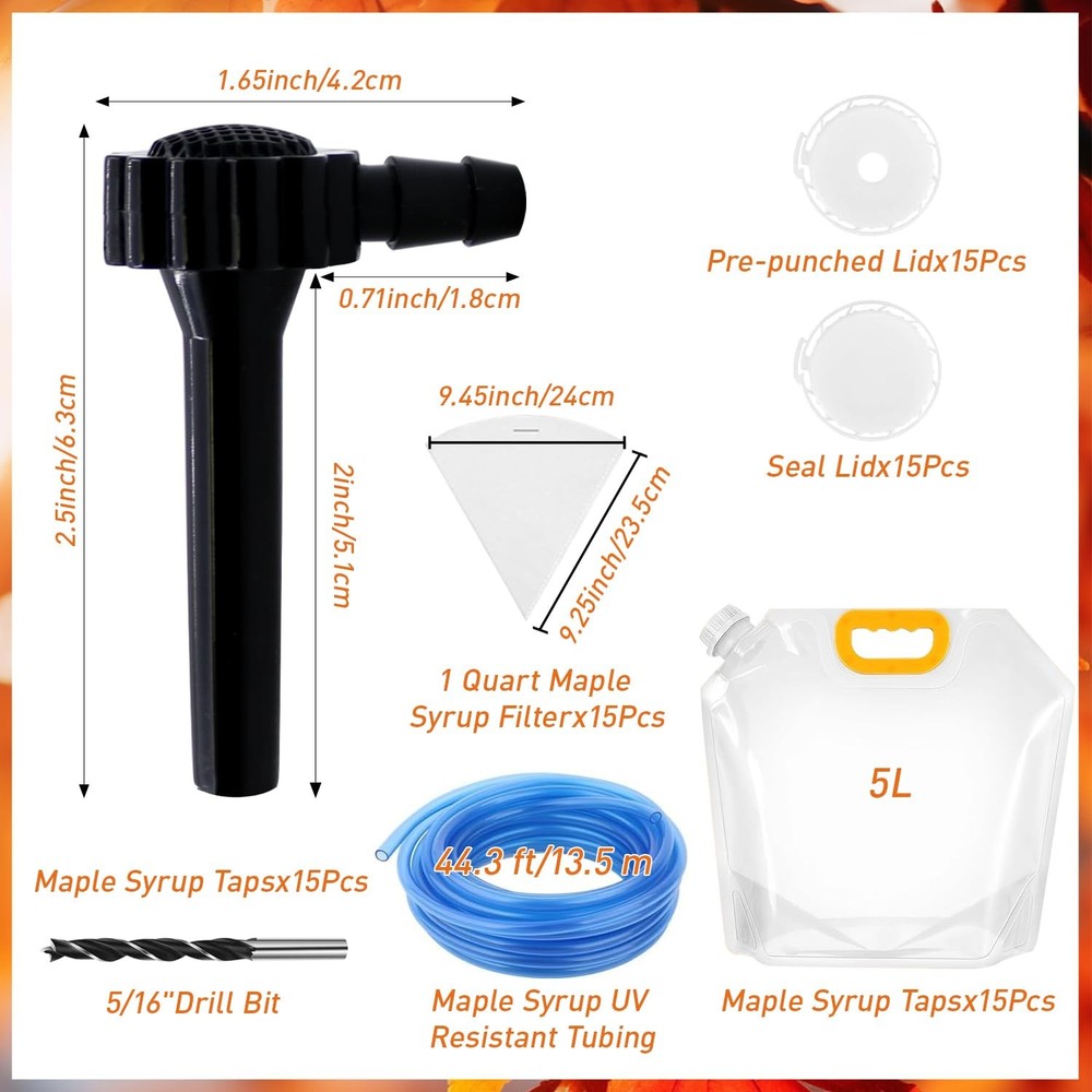 15 Sets Maple Syrup Tree Tapping Kit - (15) 5/16" Taps for Maple Trees, 44.3F...