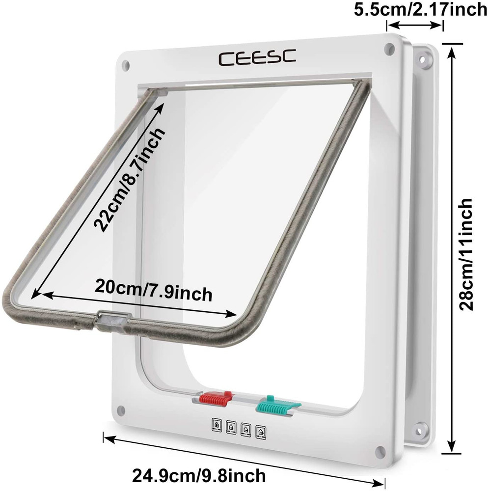 Extra Large Cat Door Outer Size 11" X 9.8" 4 Way Locking Interior Exterior White