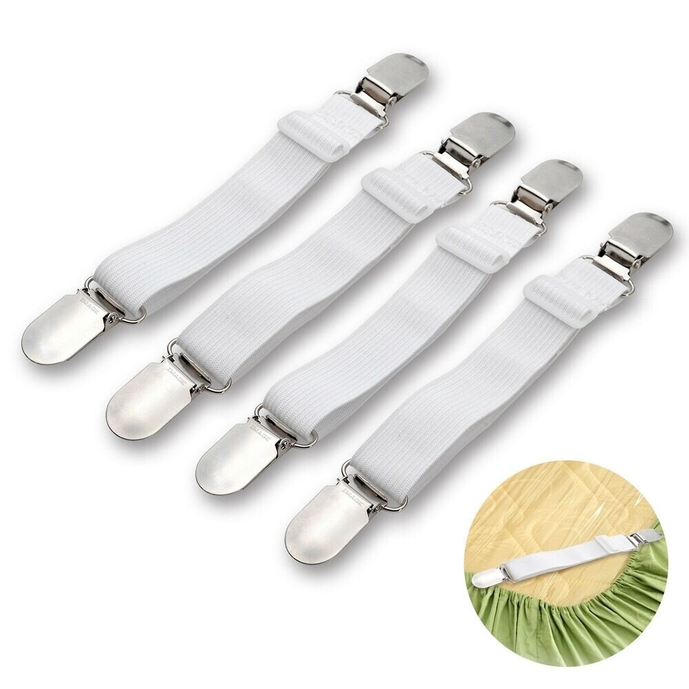 4Pcs Adjustable Bed Sheet Fasteners Suspenders, Elastic Sheet Band Straps Clips,