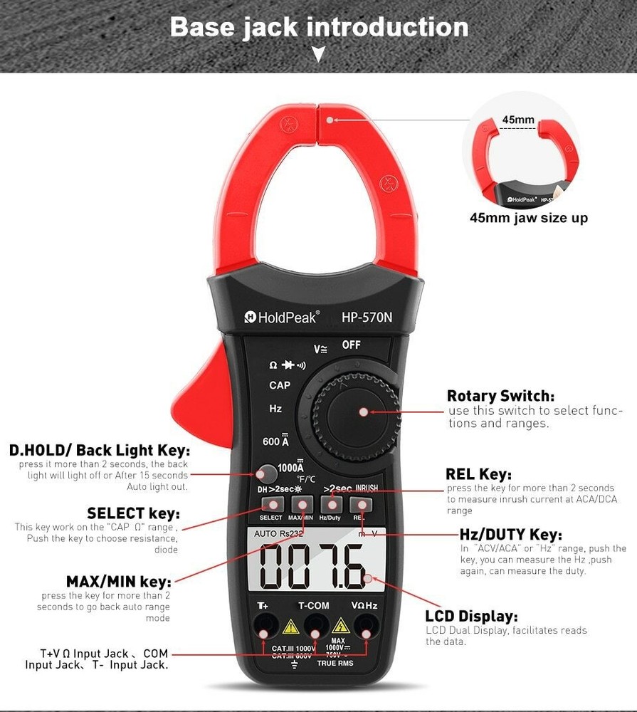 AC/DC Inrush Current Digital Clamp Meters TRMS Multimeter Auto Range Ohm Temp US