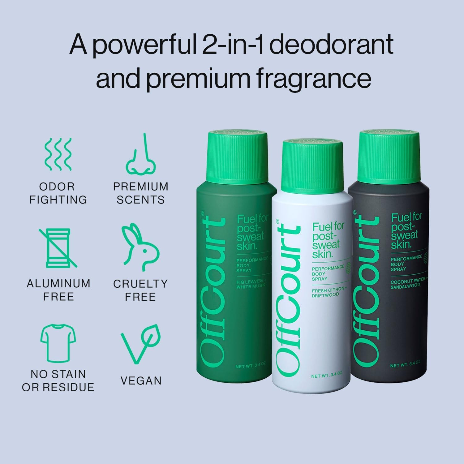 OffCourt Natural Deodorant Body Spray Aluminum Free Men Women 3.4 oz
