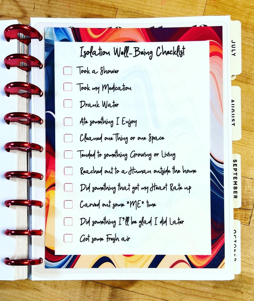 Isolation Well-Being Checklist 2 Sided Dashboard Insert 4 use w/ HAPPY Planner-