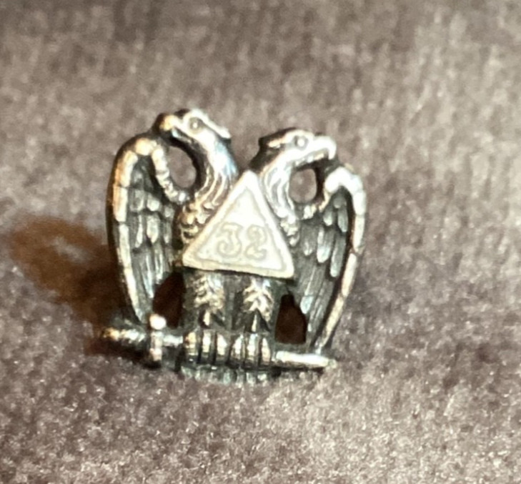 Masonic Scottish Rite 32 Degree Double Eagle Silver Tone Lapel Pin Threaded Post
