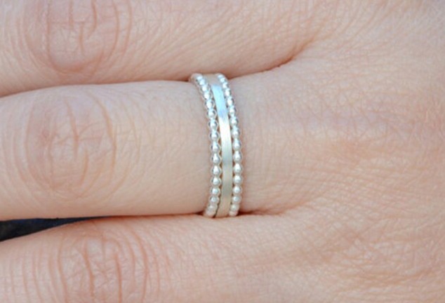 Solid 925 Sterling Silver Beaded & Smooth Set of 3 Stacking Band Handmade Ring