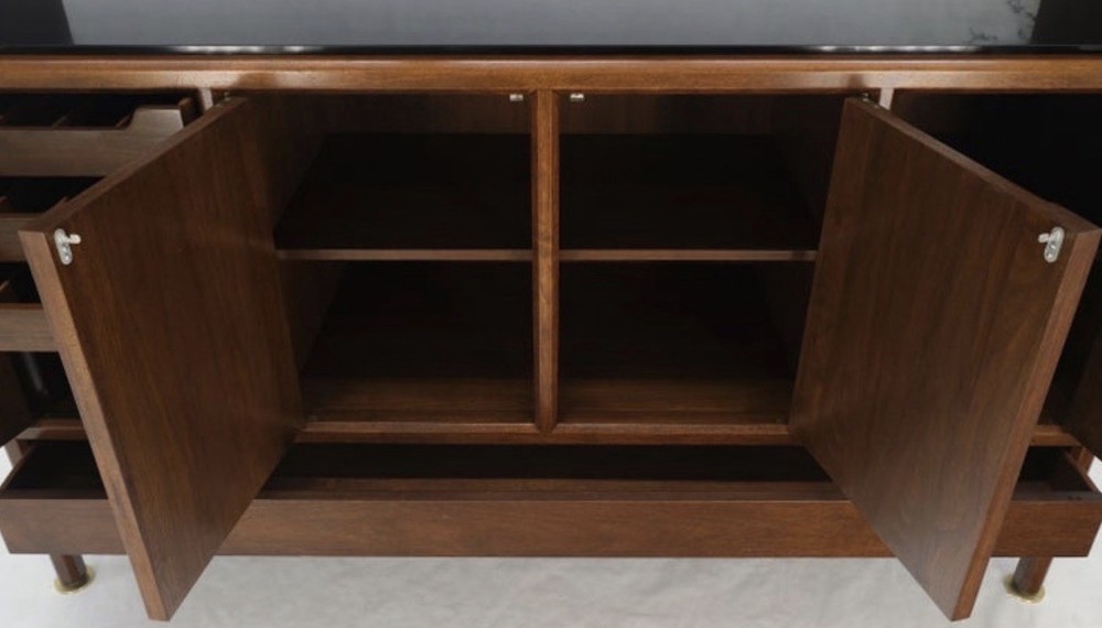 Dunbar Walnut Two Part Sideboard Credenza Breakfront Carved Slate Inserts
