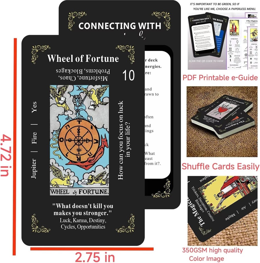 Classic Tarot Cards for Beginners - 78 Card Set, Learning Deck Black