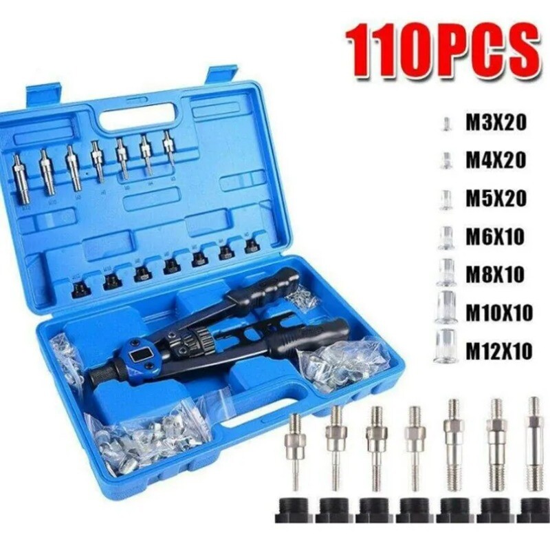 110pc/manual Riveting Machine/rivet Gun Nut Tool M3-M8 Threaded Nut Rivet Kit