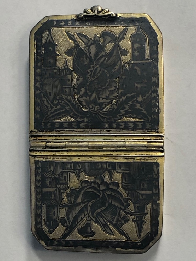 Russian Antique Niello Double- Compartment Snuff Box