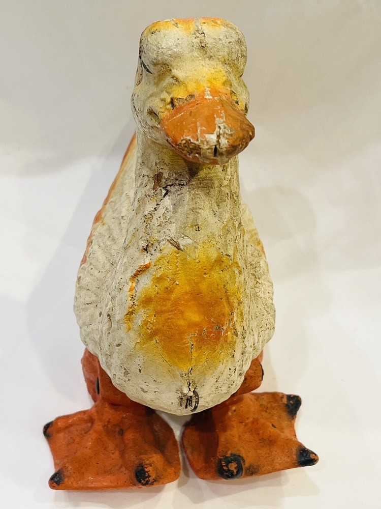 Antique Composition Paper Mache Duck Goose Pull Toy Waddling 8.5"