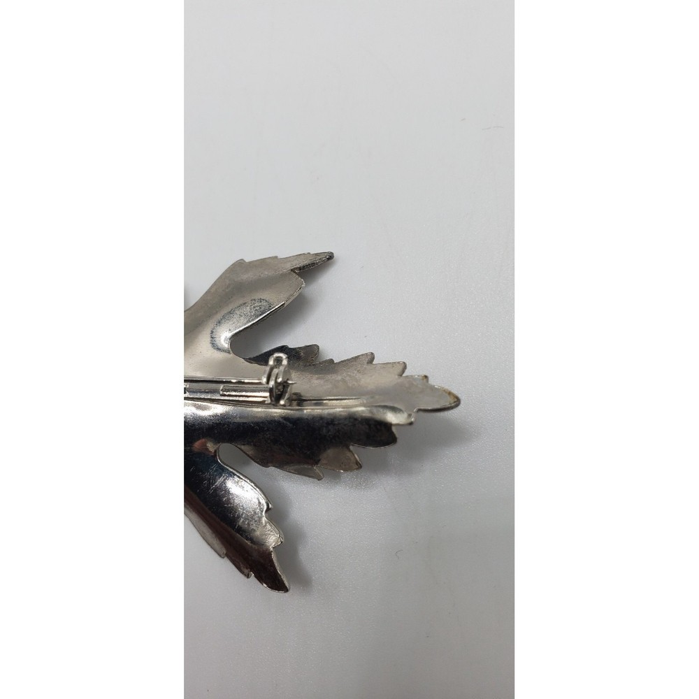 Silver Tone Leaf Brooch Fall Nature Boho 2.5" brw33