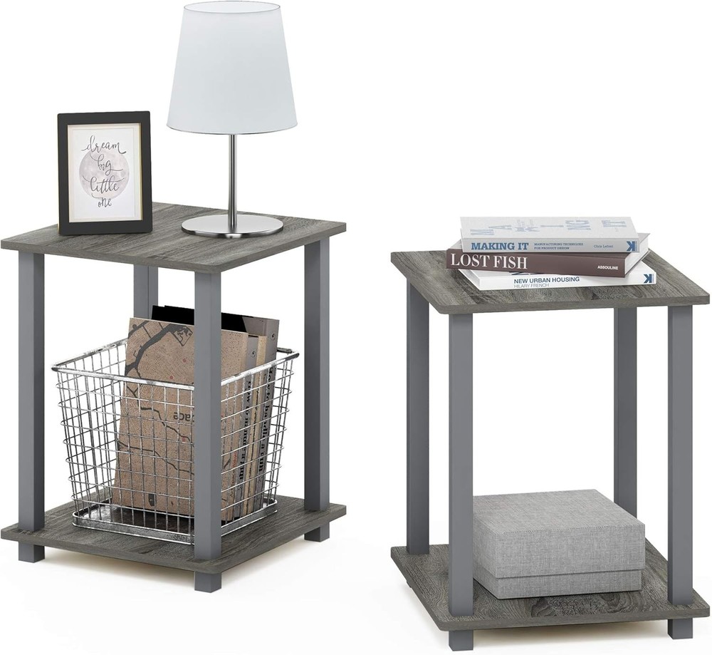 SIMPLISTIC Side Table, 2-Tier Square Modern End Table, Nightstand,