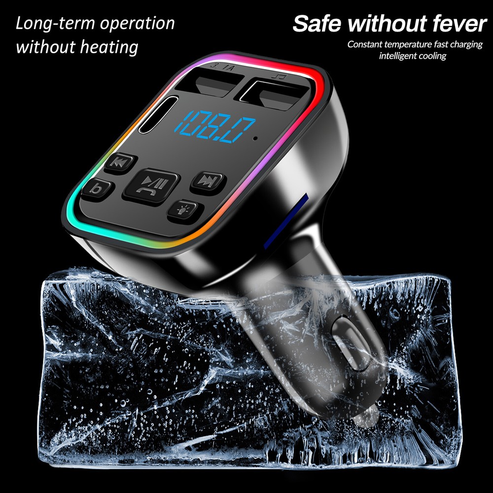 2pc Bluetooth5.0 Car Wireless FM Transmitter Adapter 2USB PD Charger Hands-Free