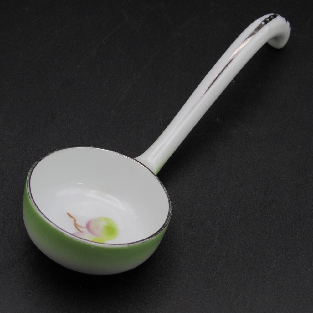 Noritake Jam Spoon, Morimura, 5" Long, Light Green & Silver, Fruit, Hand Painted