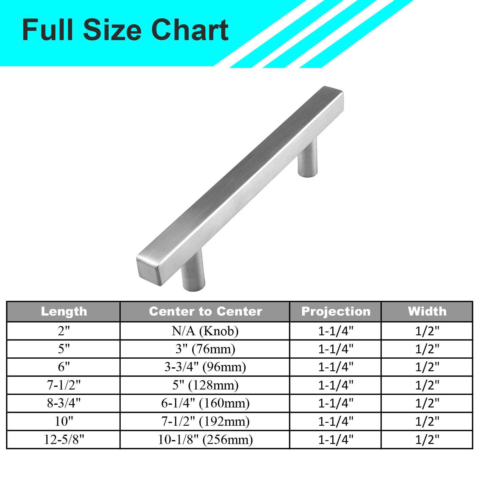 Brushed Nickel Square Modern Cabinet Handles Pulls Knobs Kitchen Stainless Steel
