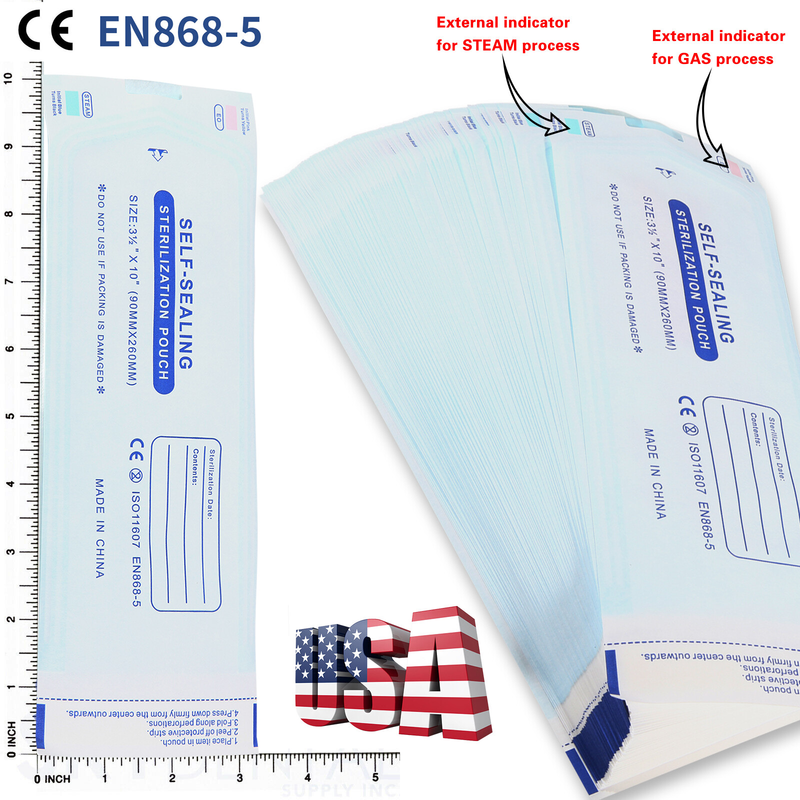 200 pcs 3.5" x 10" Self-Sealing Sterilization Pouches Sterilizer Bags Autoclave