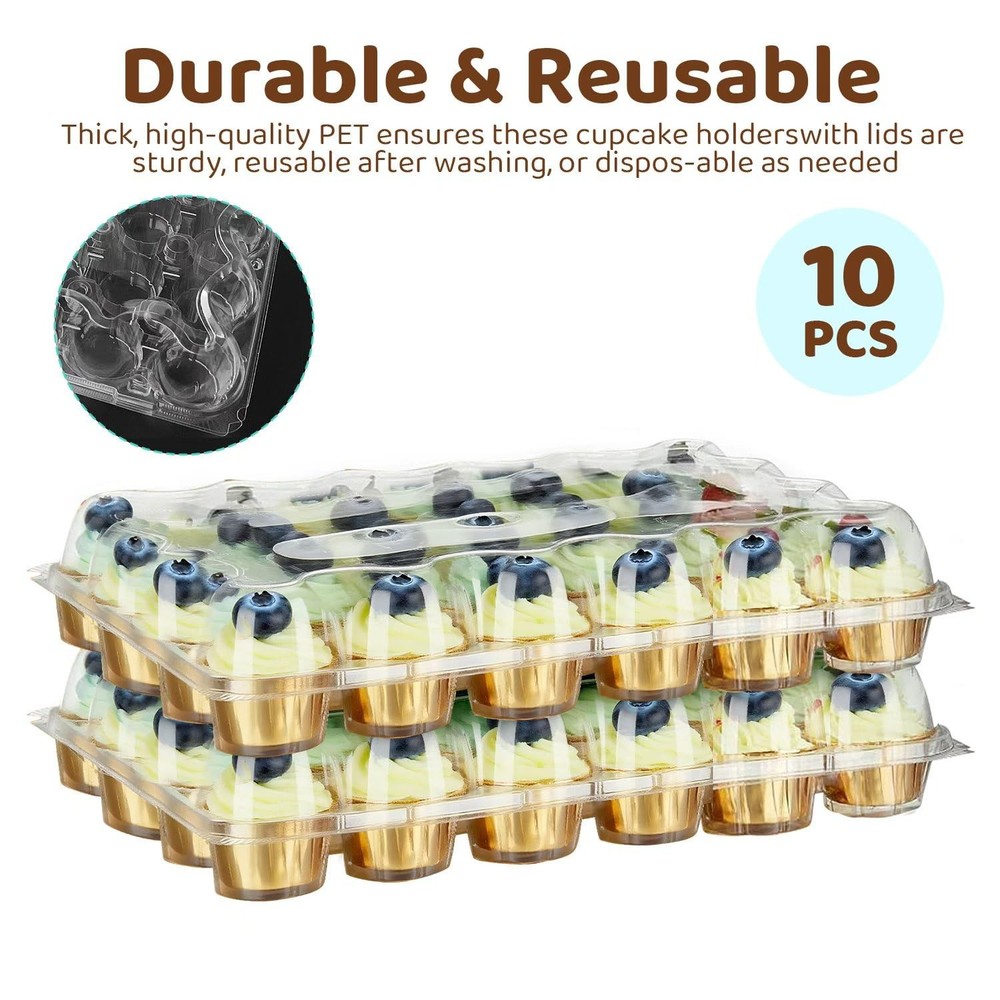 PYYZHALI 24 Pack x 10 Sets Count Cupcake Containers, Plastic Disposable Cupca...